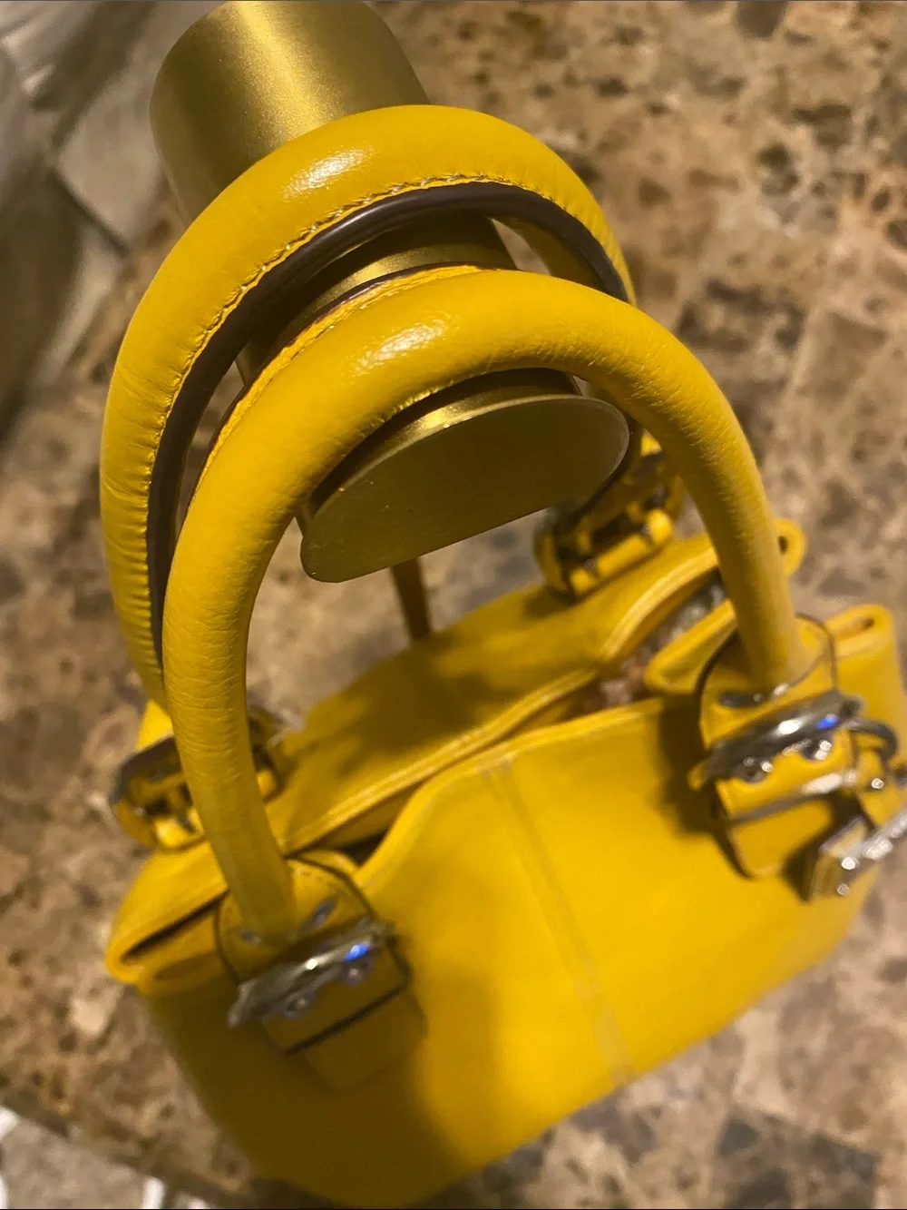 Tignanello Yellow Pebbled Leather Shoulder Bag